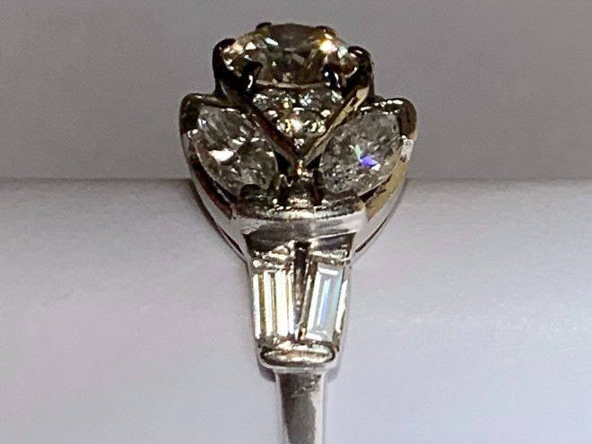 Estate Platinum Floral Burst Diamond Cluster Ring Simulated Center Stone