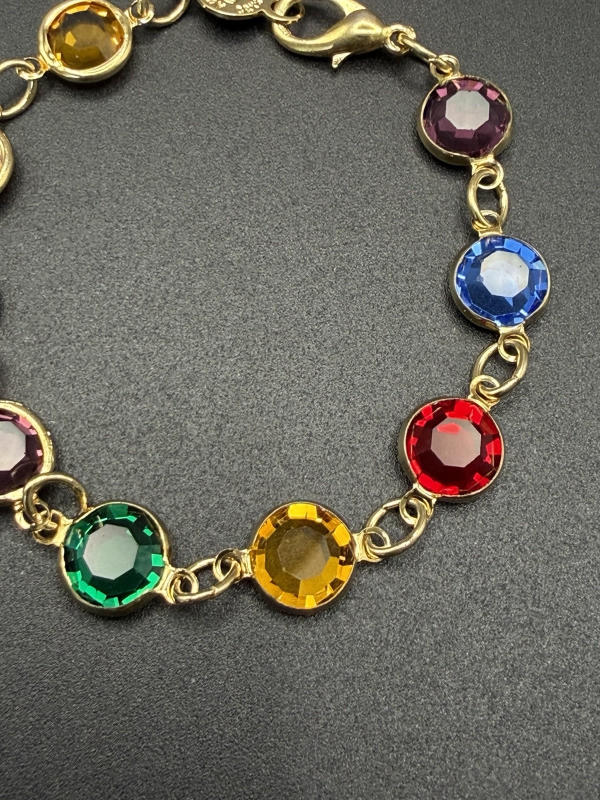 Vintage Austrian Crystal USA Signed Multi color Crystal Bracelet 7.5”