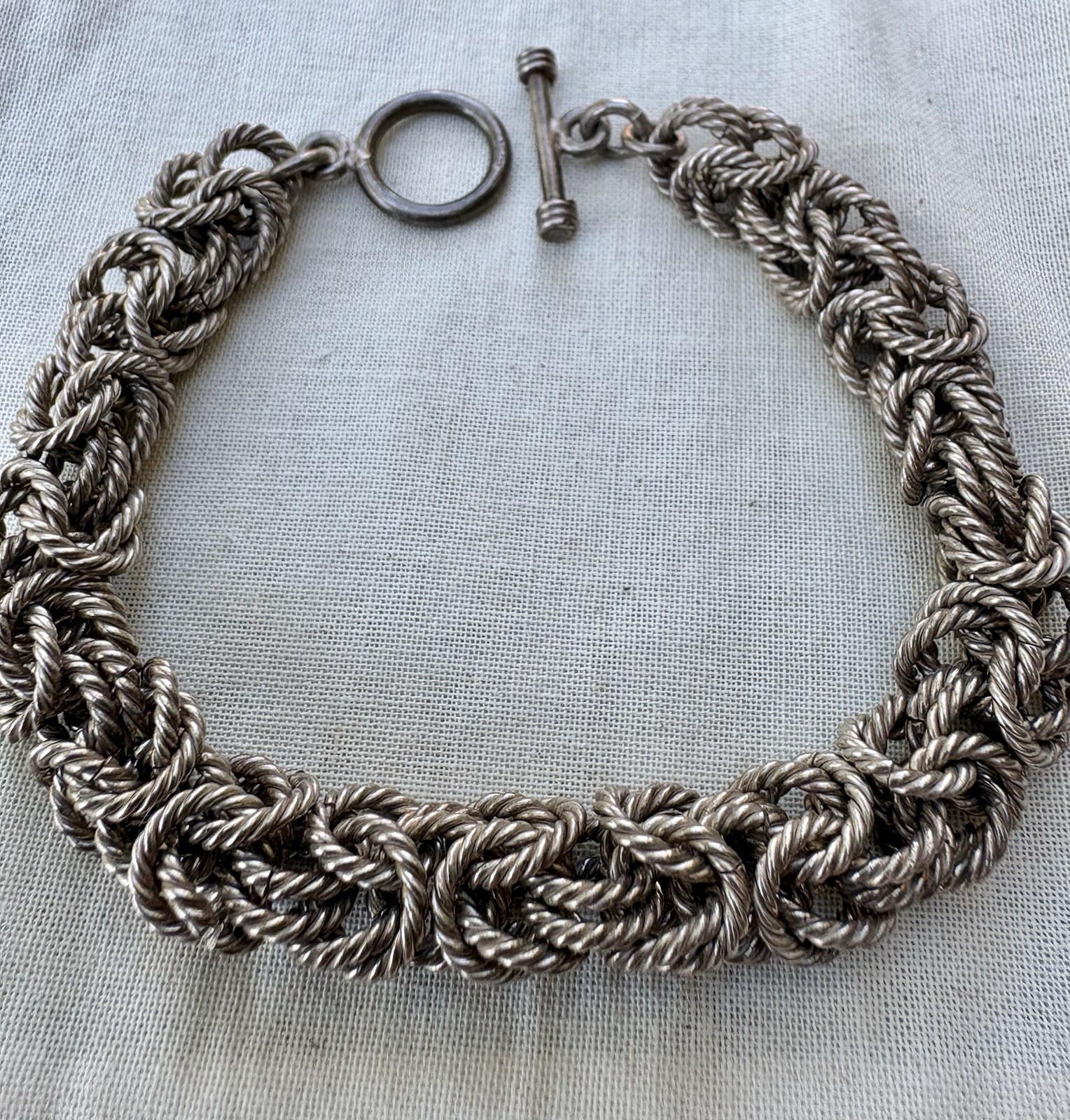 Vintage 925 Sterling Silver Heavy Byzantine Toggle Bracelet 8” 44g