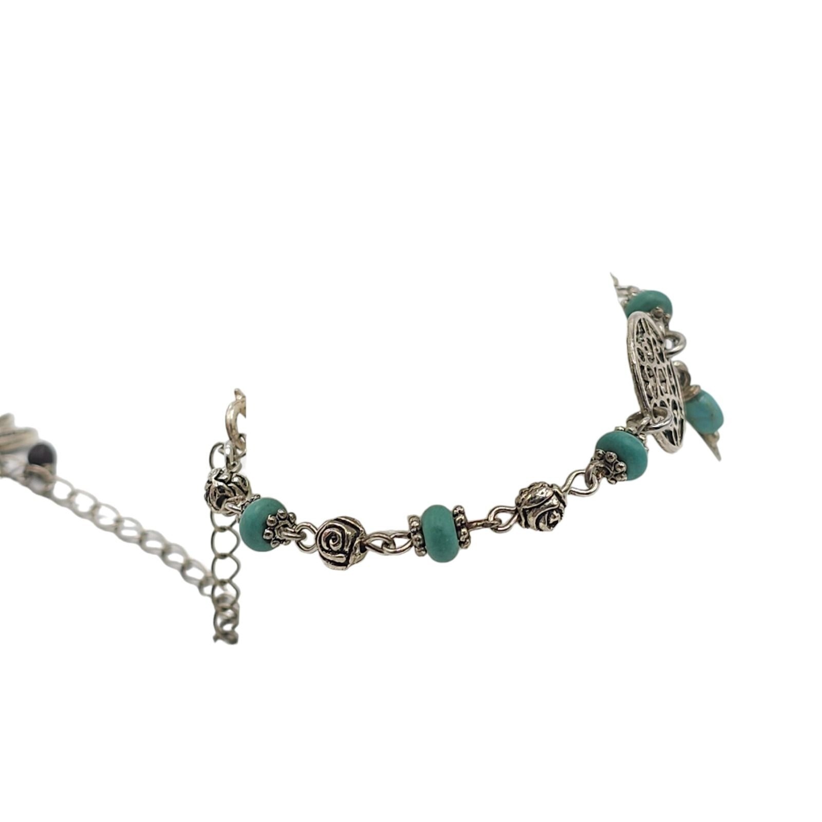Blue Turquoise Beads Dreamcatcher Dragonfly Charm Station Link Bracelet Vintage