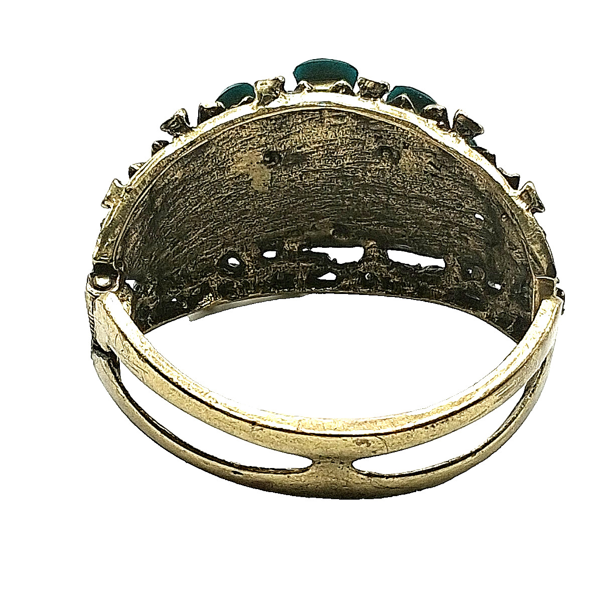 Victorian Style Filigree Cuff Bracelet Wide Blue Rhinestone Faux Turquoise