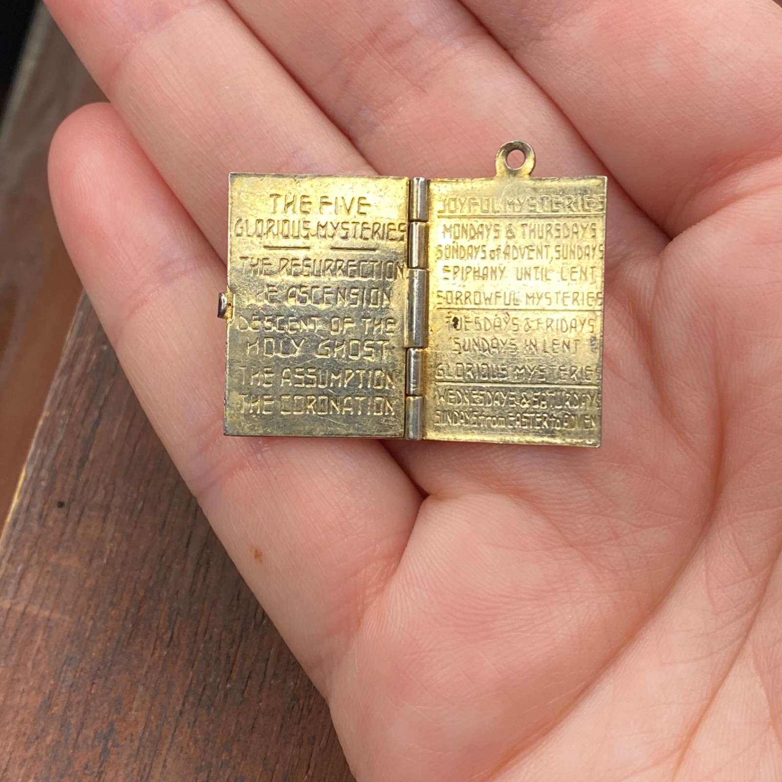 Vintage “The Rosary Pearls of Prayer” Joyful Mysteries Hinged Book Pendant Charm