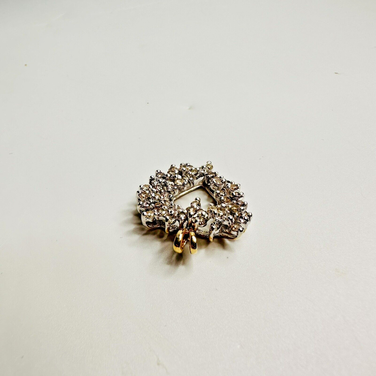 Vintage 14k Yellow/White Gold Champagne Diamond Cluster Heart Pendant