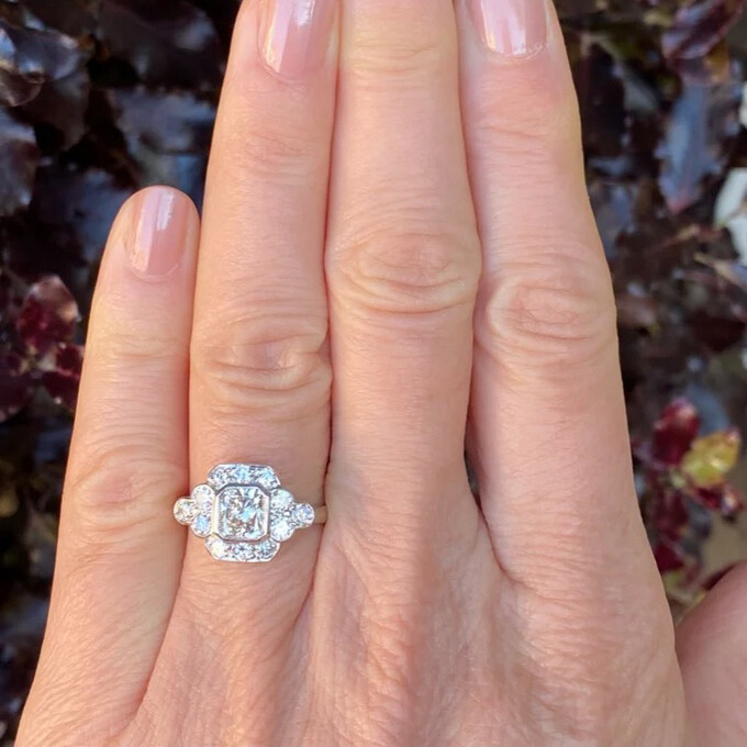 2 Ctw White Asscher Cut Simulated Diamond Art Deco Engagement Ring In 925 Silver