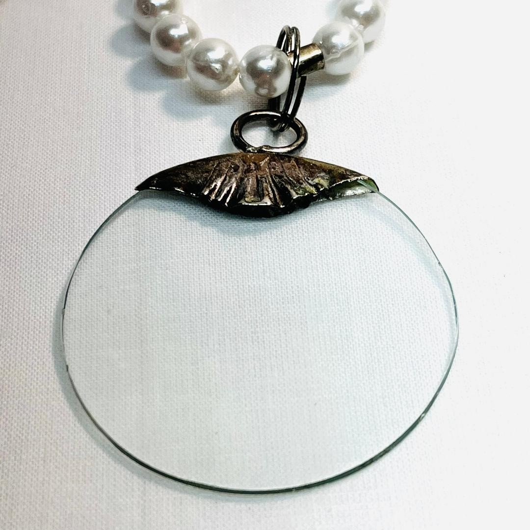 VTG 16 in White Simulated Pearl Necklace Clear Pendant Lobster Claw Safety Clasp