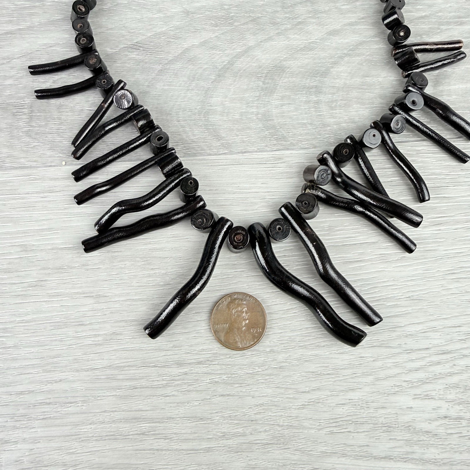 Vintage Genuine Black Branch Coral Chunky Tribal Boho Chic Goth Fringe Necklace