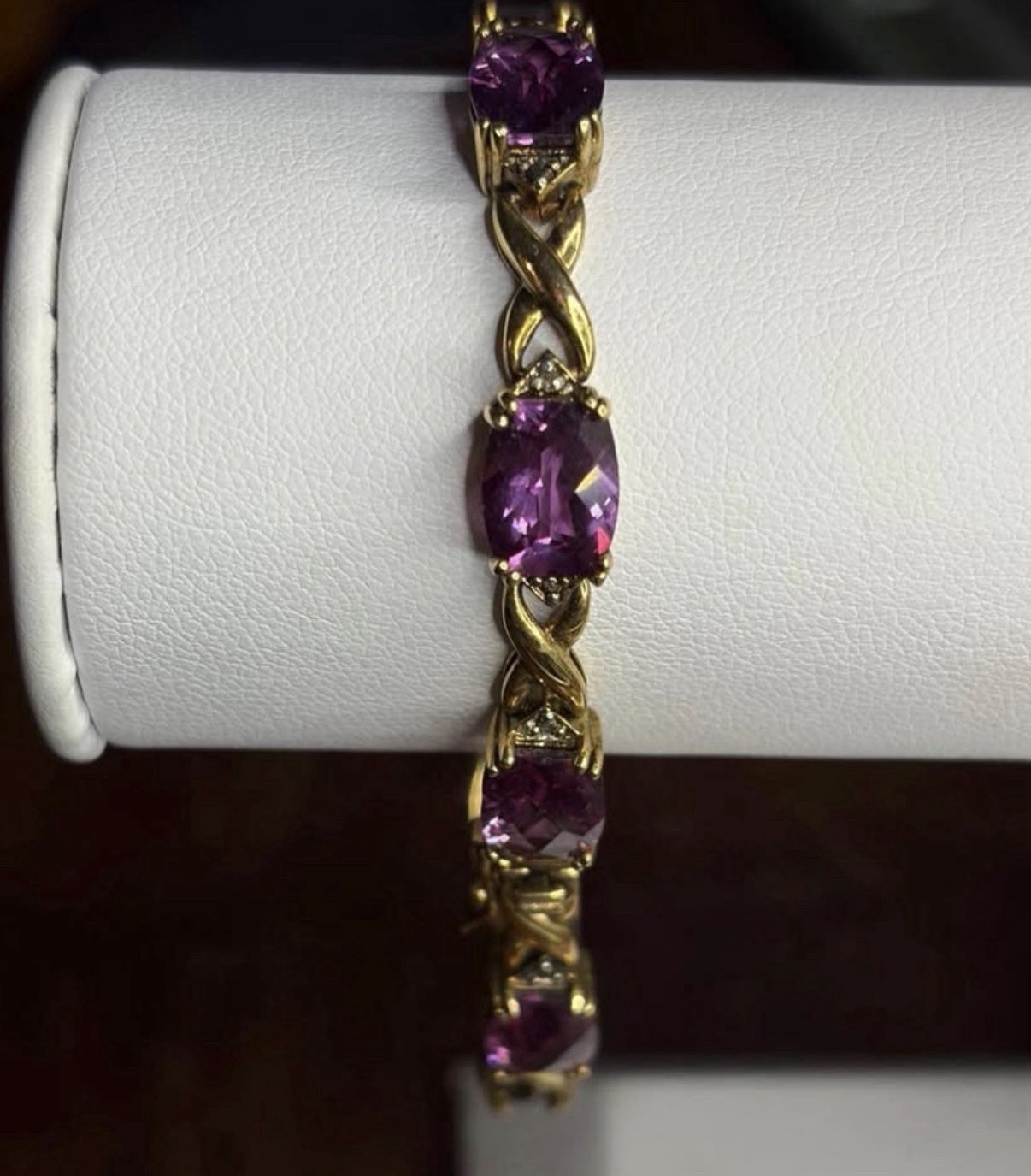 925 Sterling Silver Gold Plated Purple Gemstone Tennis Bracelet Vintage Style