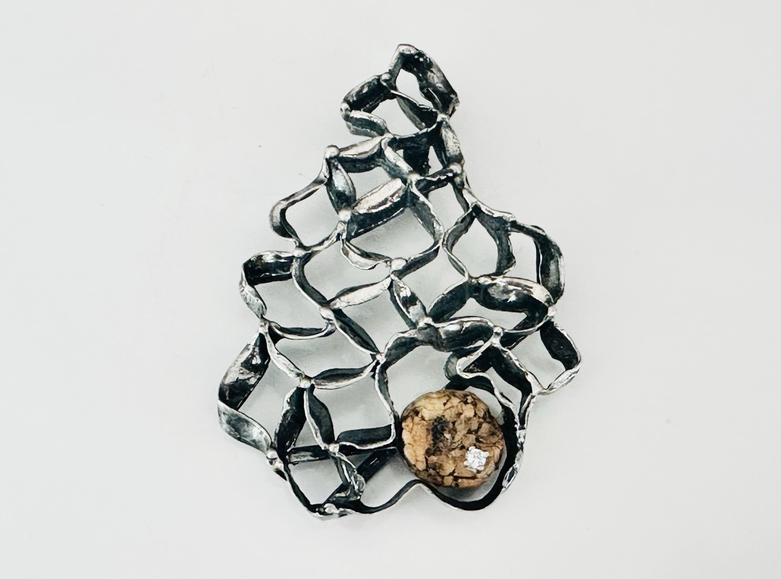 Sterling Silver 925 Abstract Vintage Modernist Retro Pendant Handmade Hallmarked