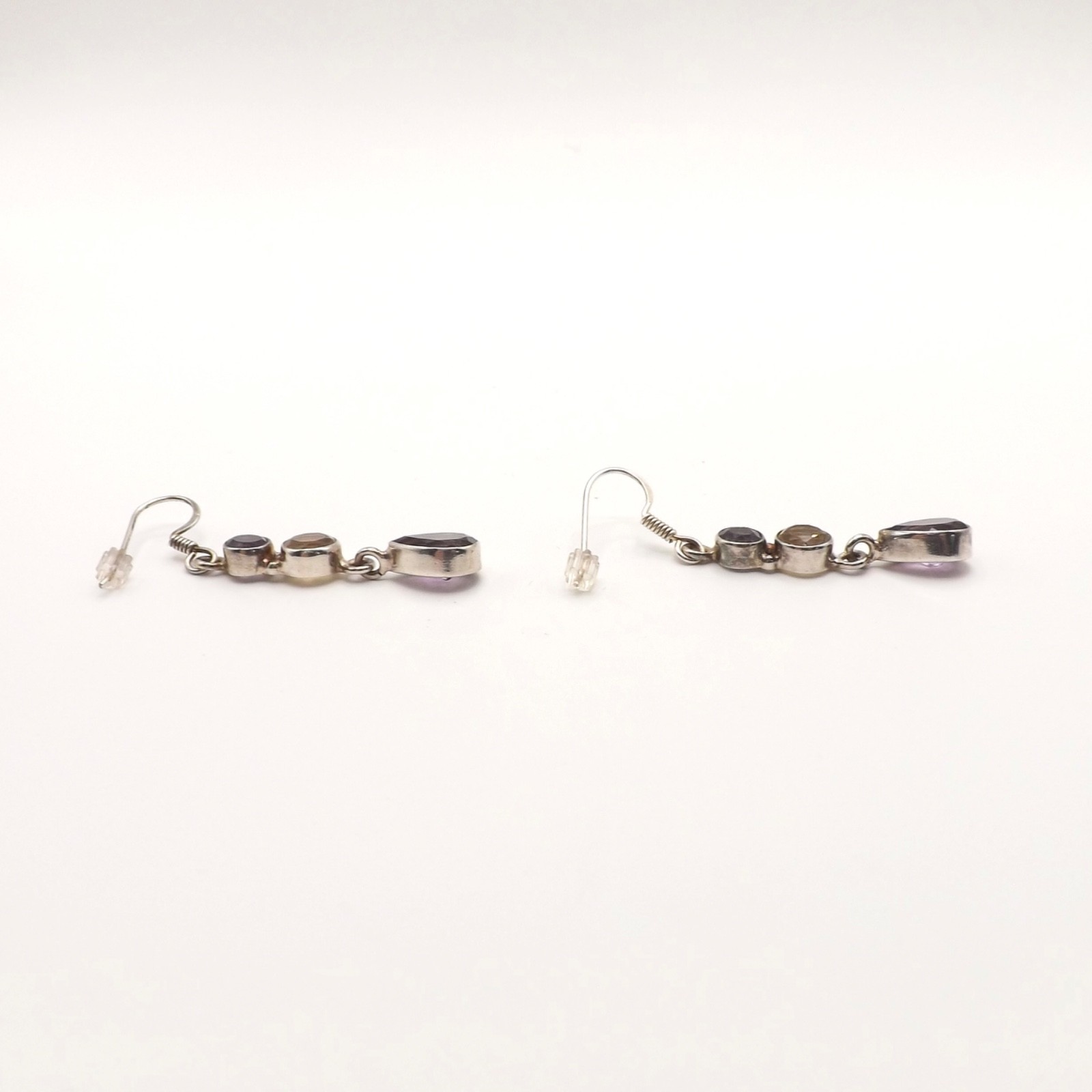 Sterling Silver Natural Iolite Citrine Amethyst Dangle Earrings