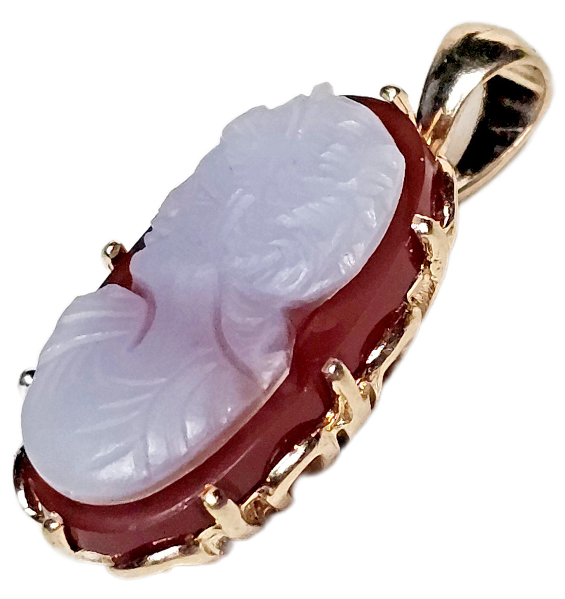 ESTATE 14K YELLOW GOLD RED AGATE CAMEO PENDANT-585-FREE USA SHIPPING
