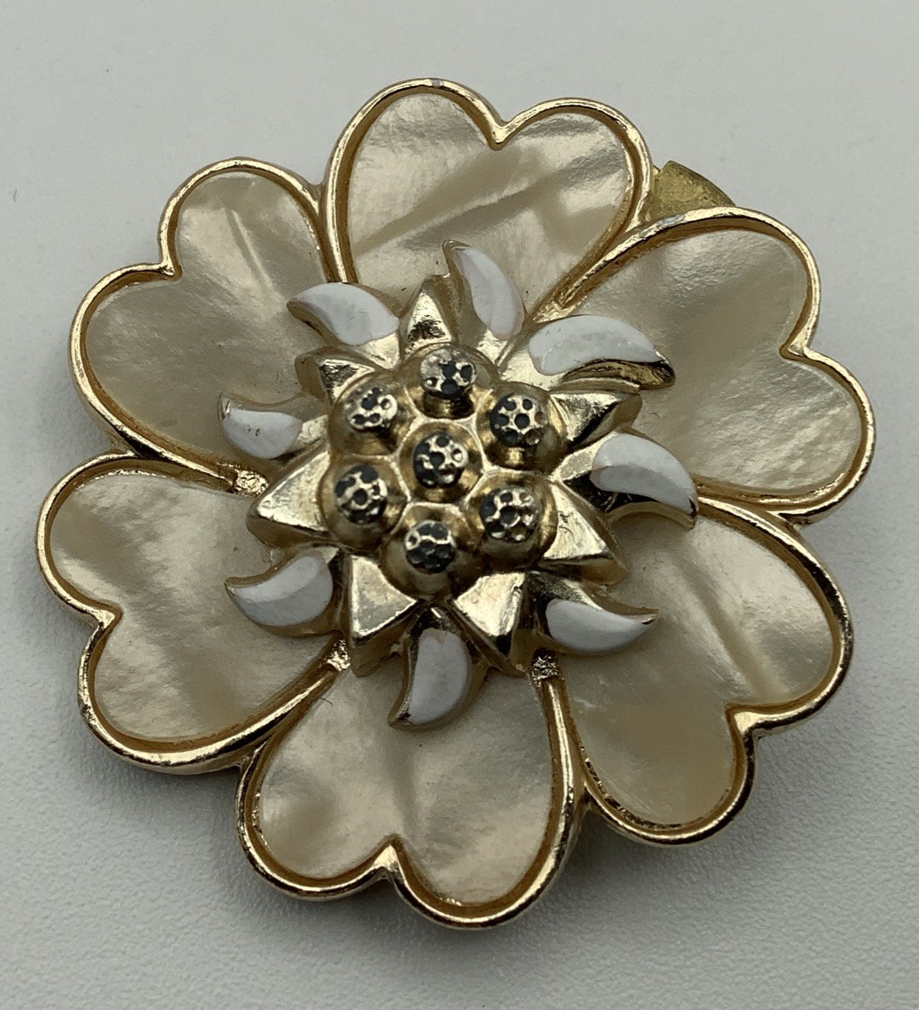 Vintage W Germany MOP Floral Scarf Dress Clip Brooch 1.5 in. West Germany Heart