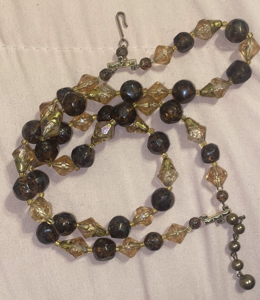 Vintage Double Strand Necklace Faceted Acrylic Beads With A B Coating 14-16”
