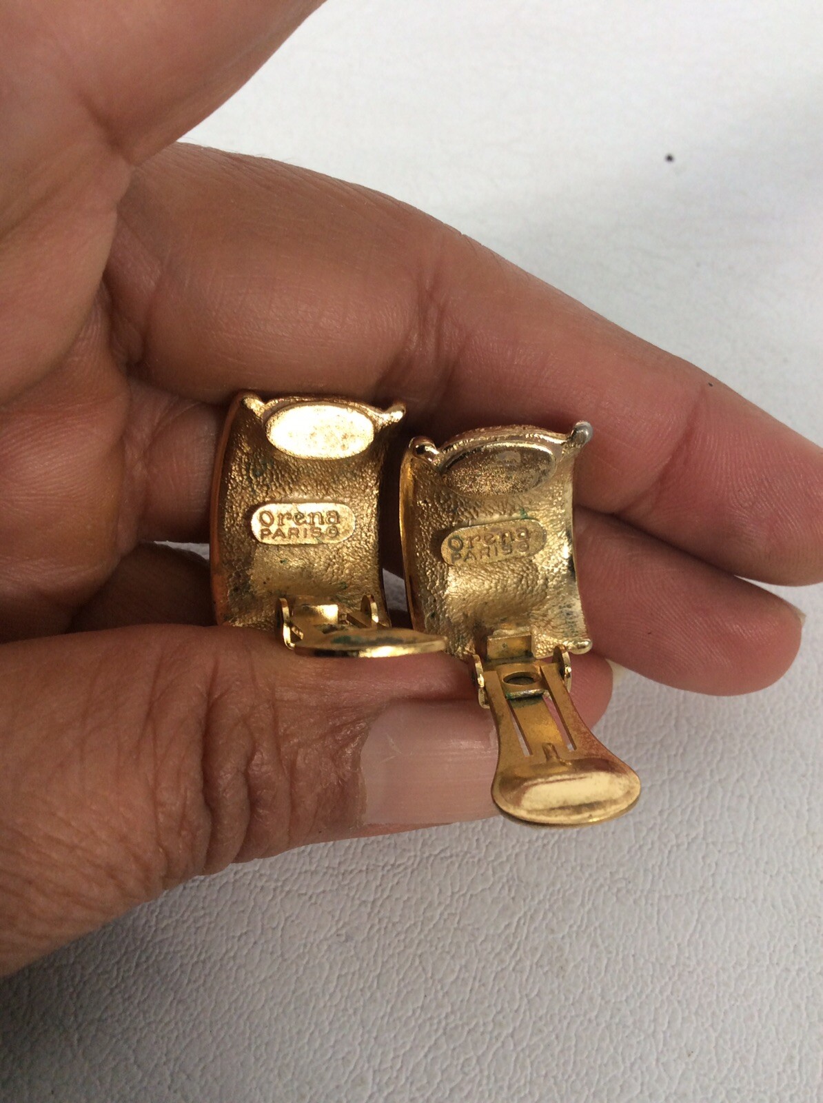 vintage Orena Paris Amber Gripoix gold tone Hoop clip earrings