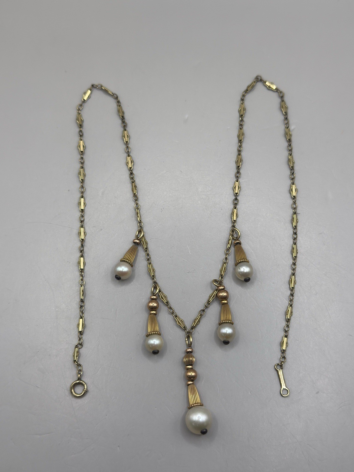 Antique Simmons Gold Filled Pearl Festoon Necklace Edwardian Lavaliere Signed