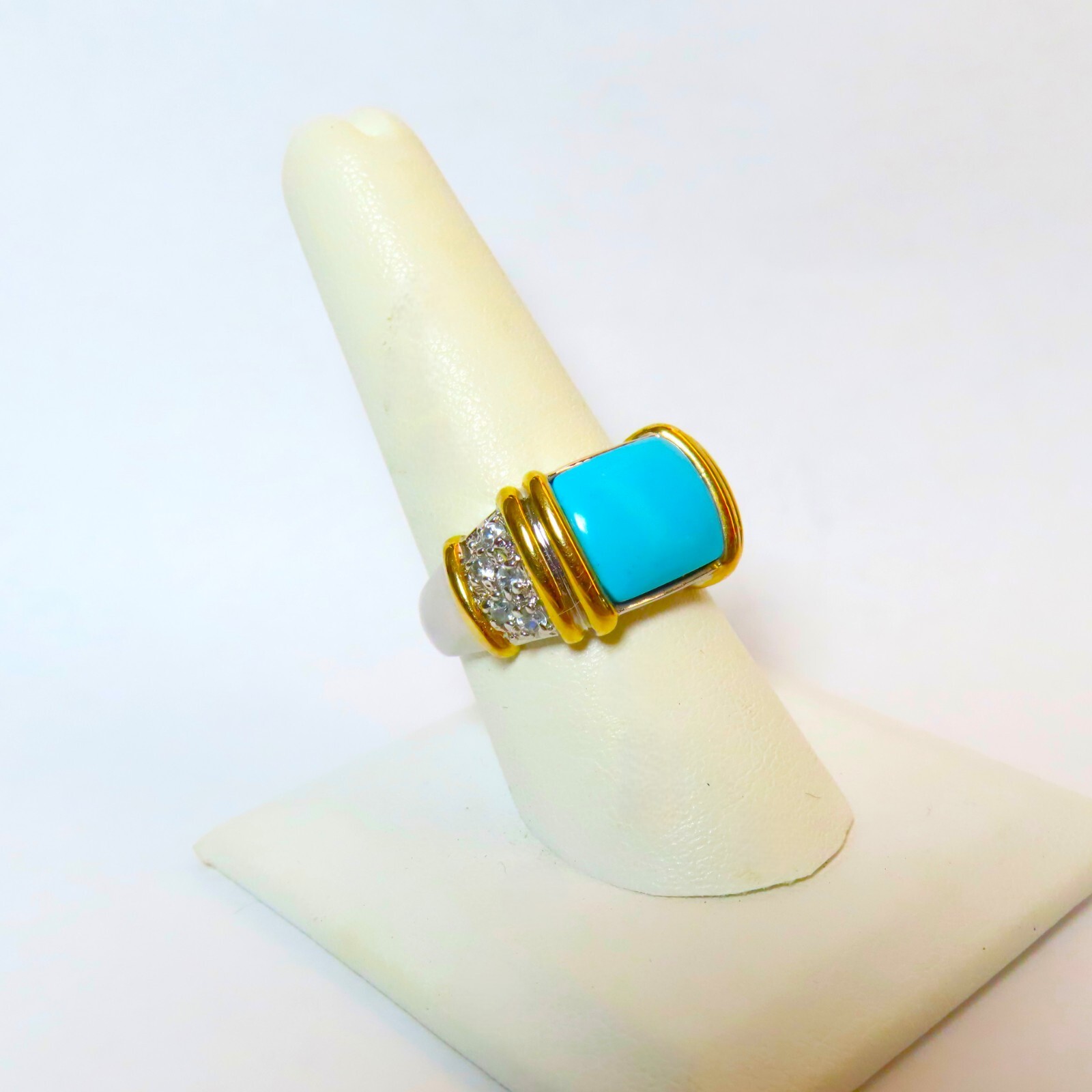 Vintage Turquoise 14k Gold Vermeil Goshenite Beryl Sterling Silver Ring