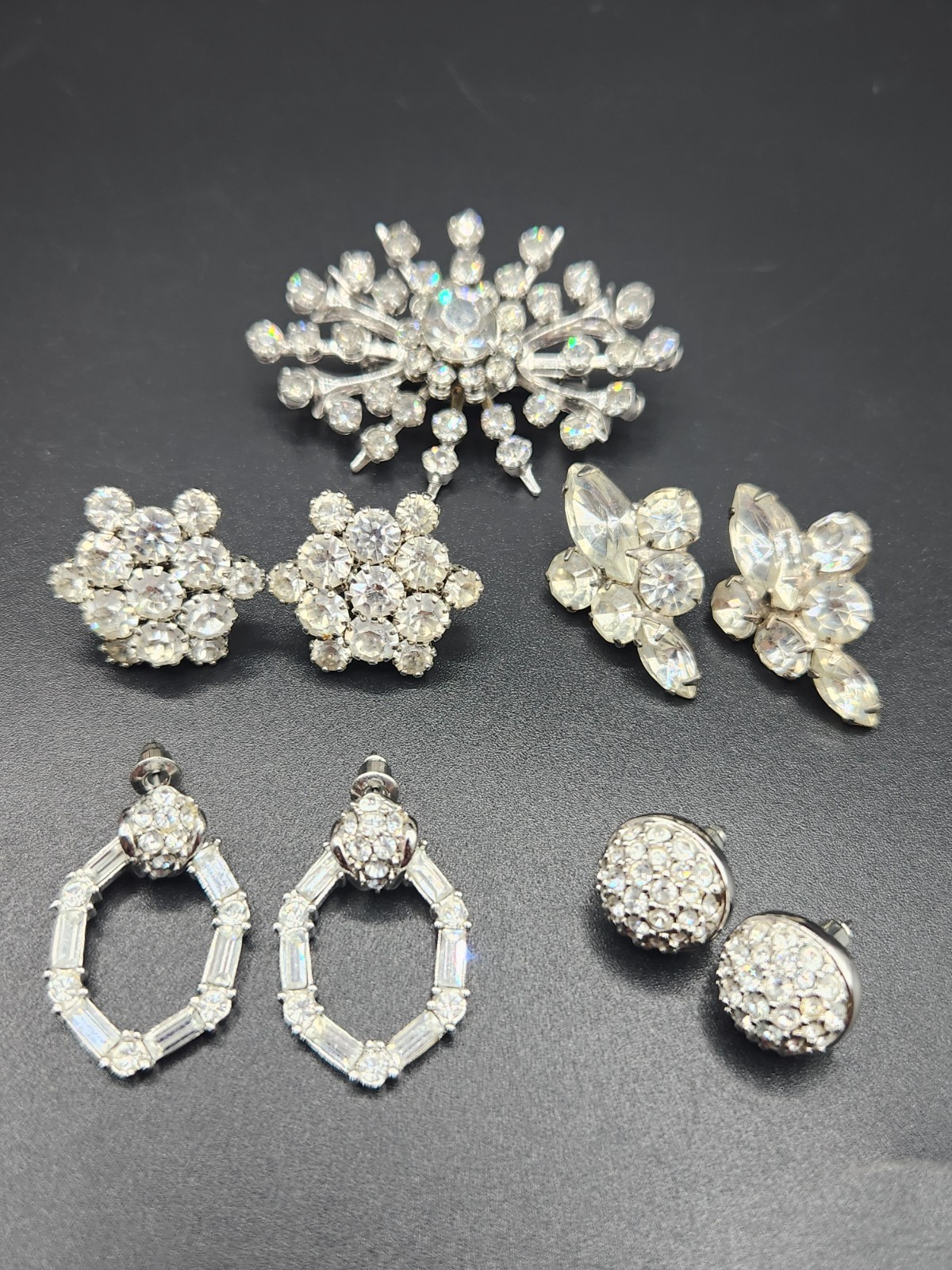 Vintage Rhinestone Earrings and Brooch