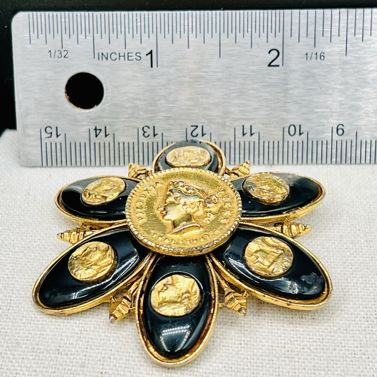 Vintage Brooch Lot Coro Coin Avon Filigree Sterling Enamel Earrings Black Gold