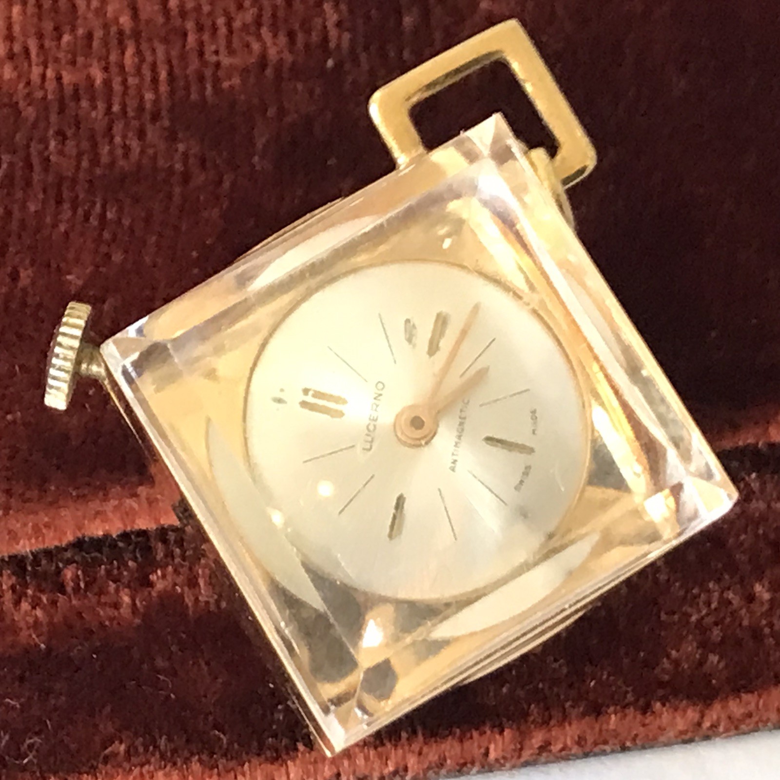Lucerno Manual 22mm 1 Jewel Crystal Cube Pendant Watch RUNS