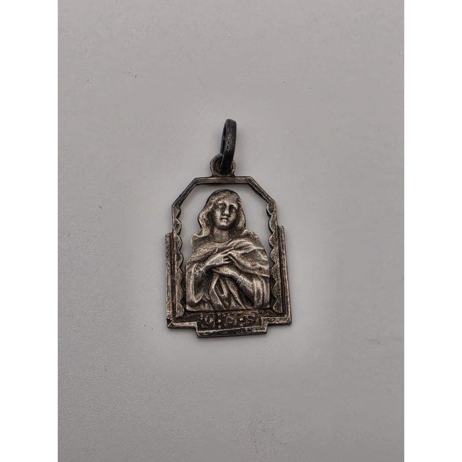 Vintage Silver Religious Saint Pendant Arch Medallion Engraved 1950 1951 Charm