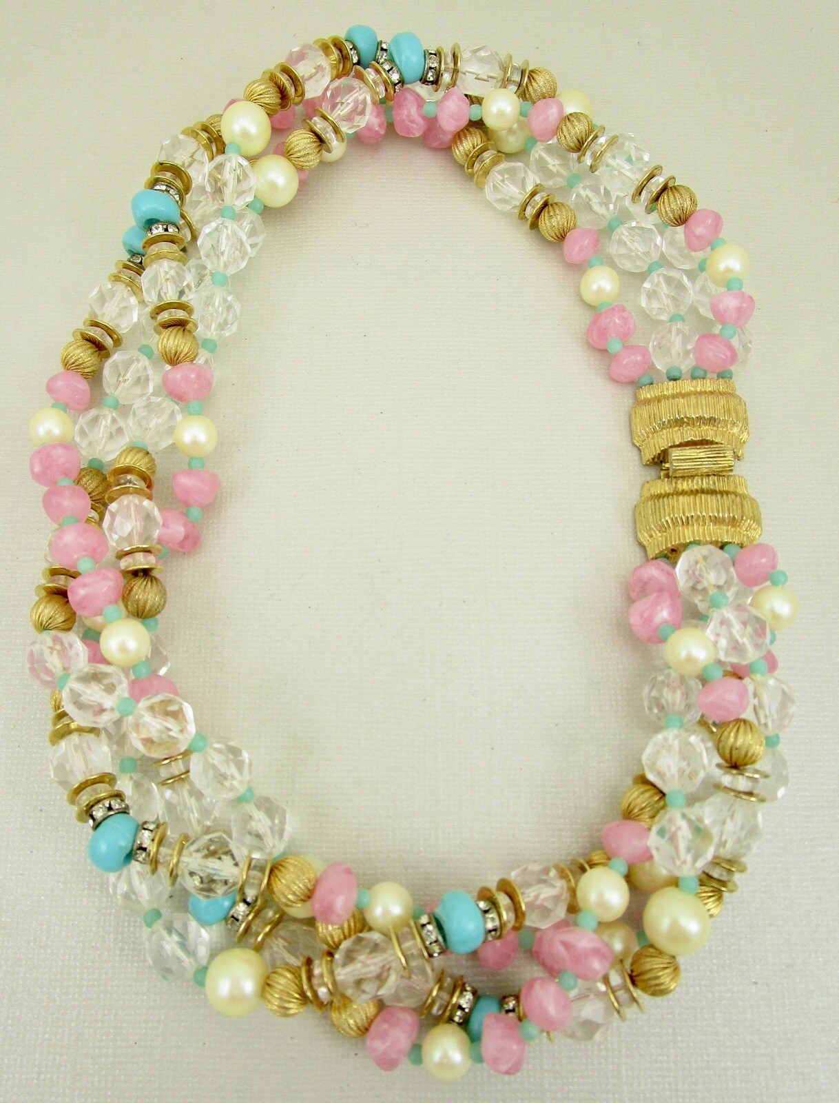 BEAUTIFUL GAY BOYER PASTEL GLASS BEAD 4 STRAND TORSADE CHOKER NECKLACE