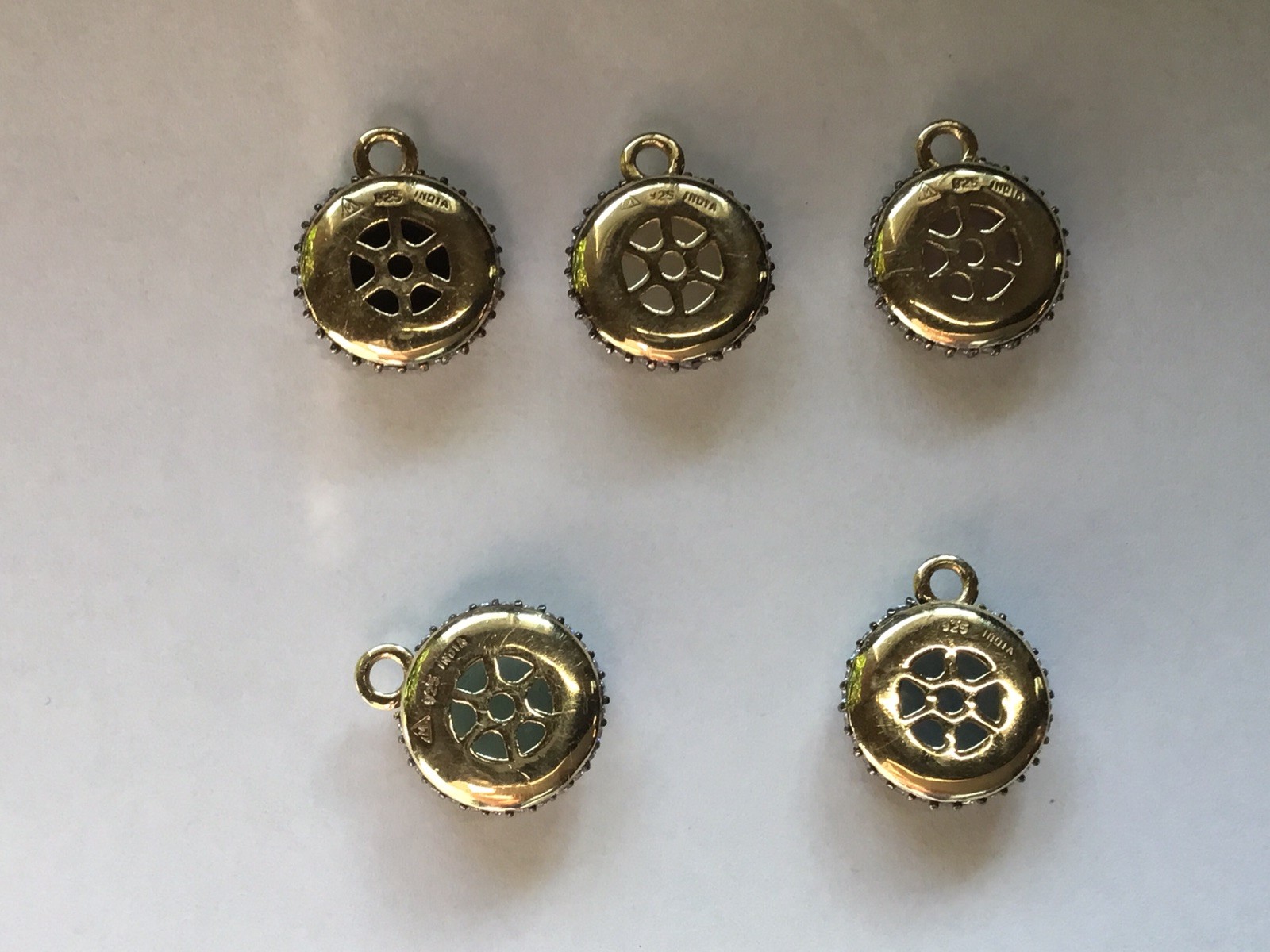 Natural/dyed round Druzy with clear topaz, GP/SS Pendant Charm, 5 pcs SET