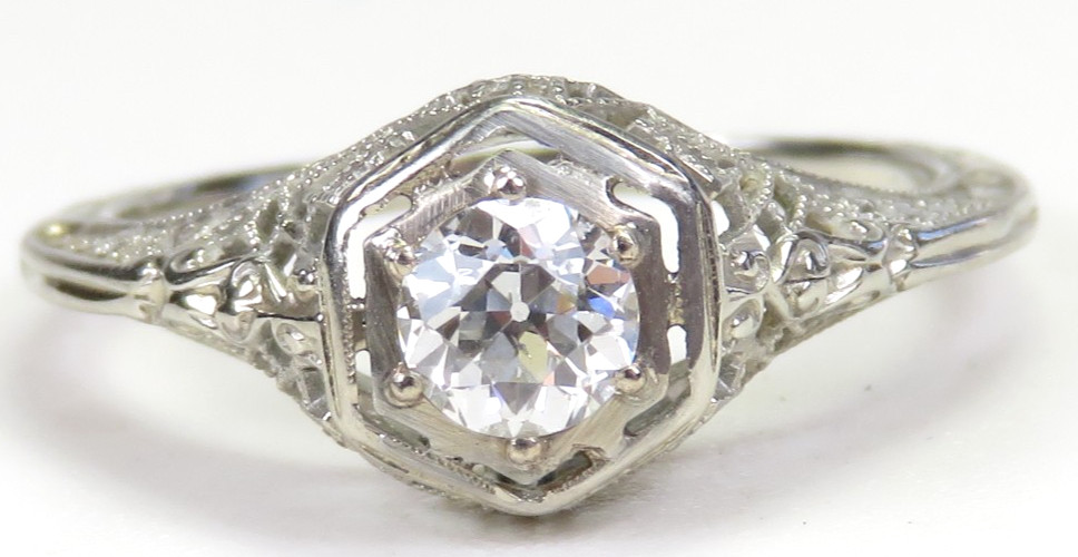 Antique Art Deco 1920’s Diamond 18KW Engagement Ring Size 6 UK-L1/2 EGL USA