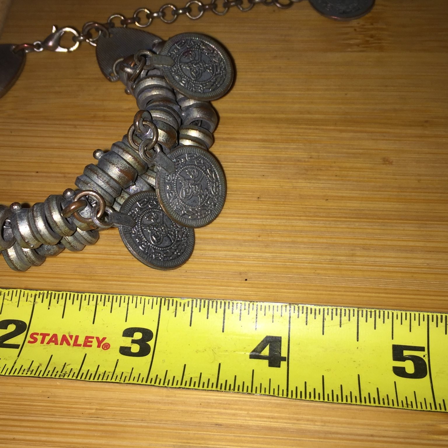 Vintage Coin Charm Bracelet Antique Silver Tone Boho Gypsy Style