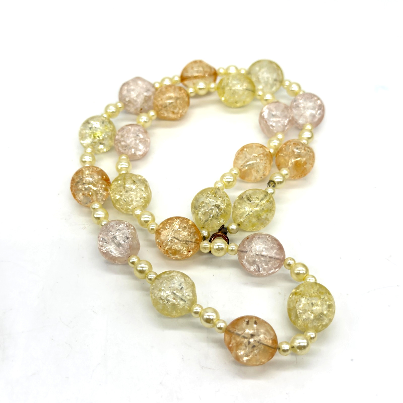 Vintage Necklace Crackle Bead Pastel Colors 22 Inches Faux Pearls Spring