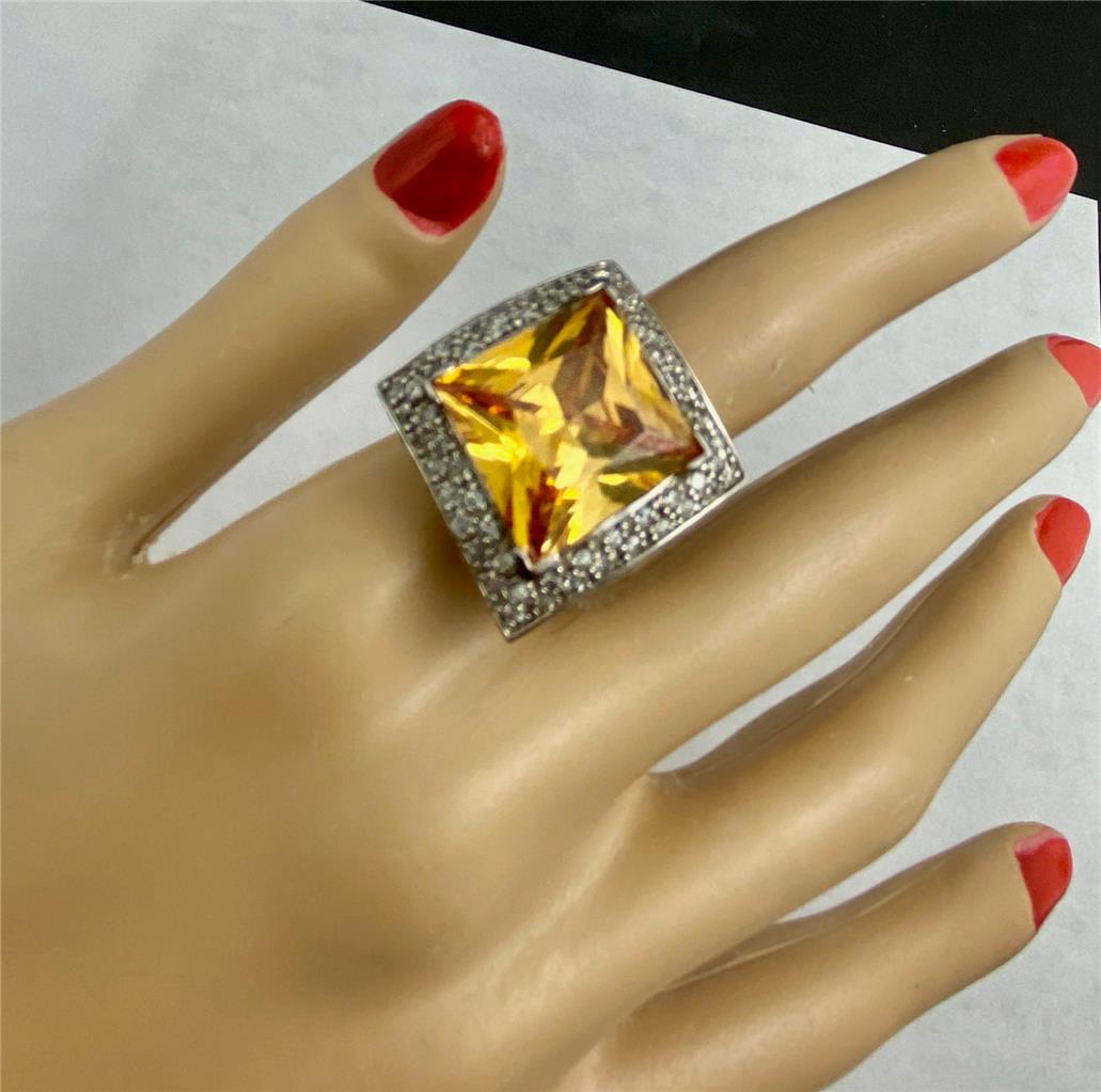 925 Sterling Silver Citrine Yellow Cubic Zirconia Clear Accent Stones Ring 7.5