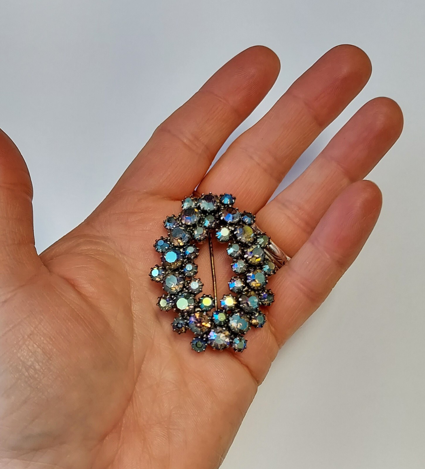 Vintage Aurora Borealis Rhinestone Brooch Pin AB Glass Cluster Prong Set