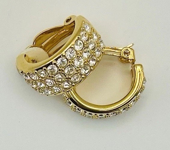 Swarovski Vintage Statement Earrings Clip Gold Plated Large Pave Crystals