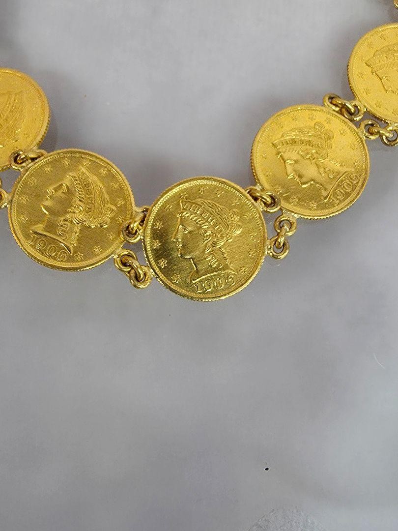 7 Coin 1906 Liberty Head Quarter Eagle 22k 2.50 Dollar Gold Chain Link Bracelet