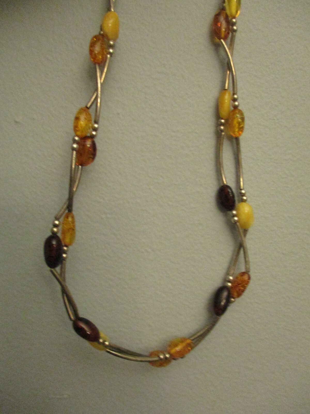 Modern Sterling Silver Multicolor Amber Twisted 2 Strand 18″ Necklace Signed AP