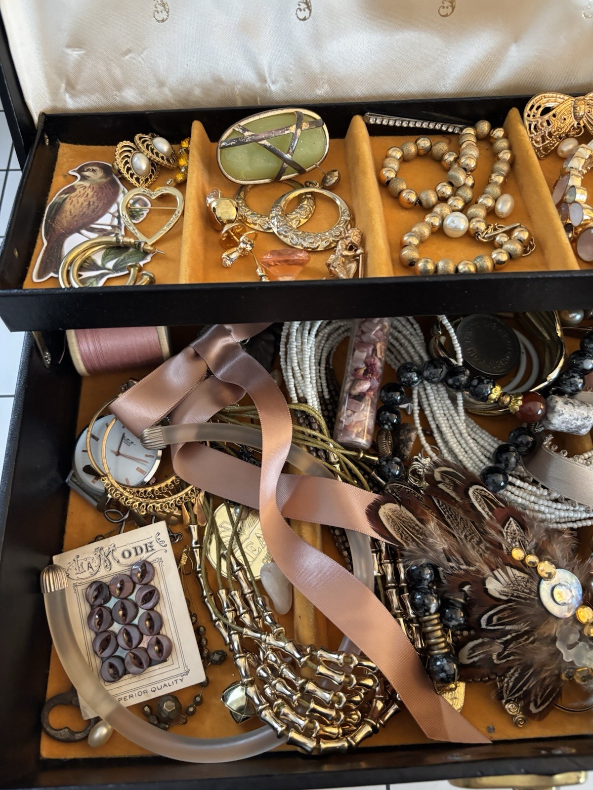 Huge Estate Costume Jewelry + Trinkets in Vintage Jewelry Box- Vtg to Now