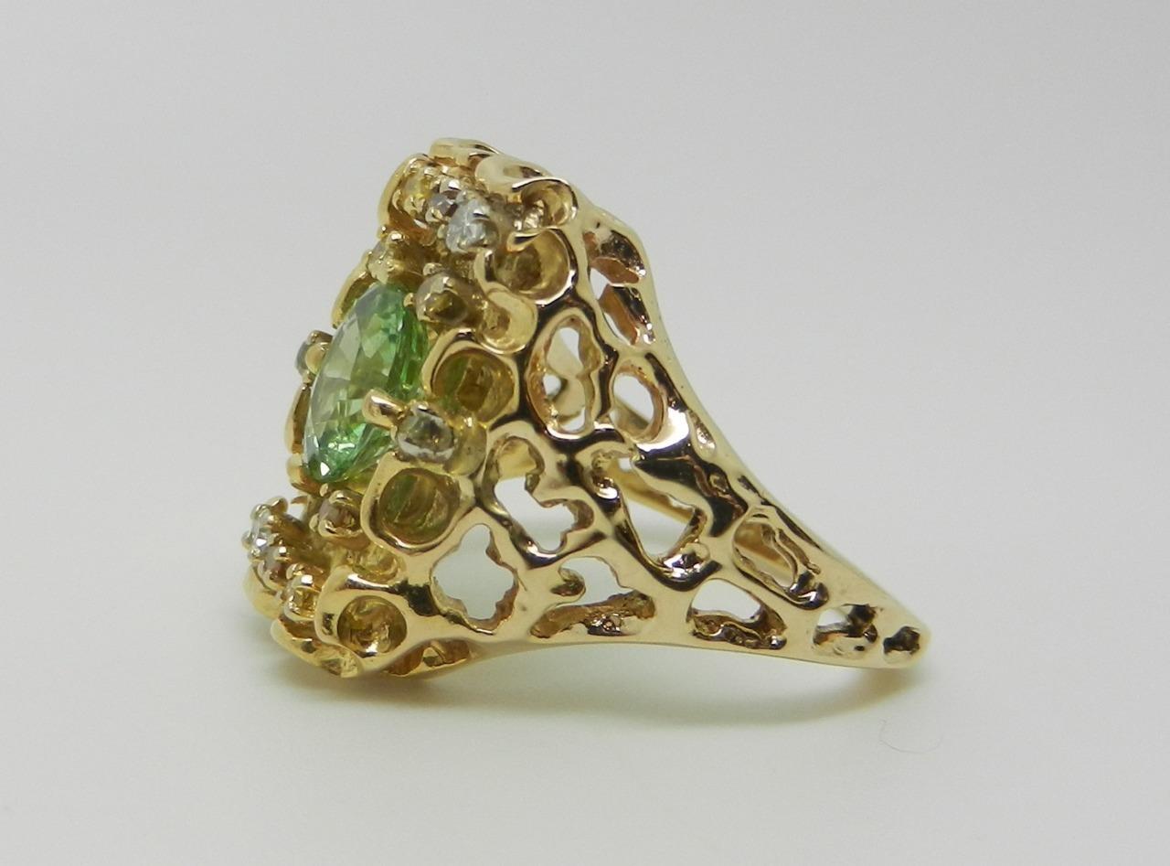 14K Yellow Gold GIA Certified Green Paraiba Tourmaline and Colored Diamond Ring