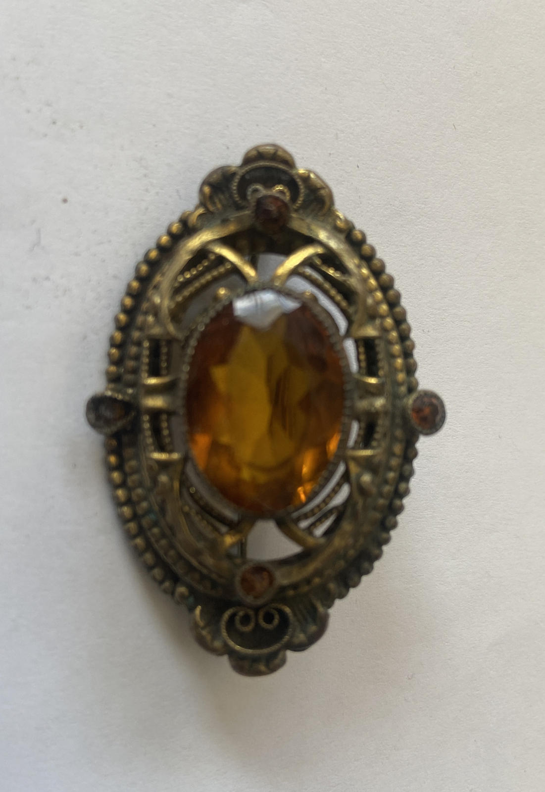 ANTIQUE VINTAGE ART DECO TOPAZ GLASS JEWELED BROOCH PIN almost 2″