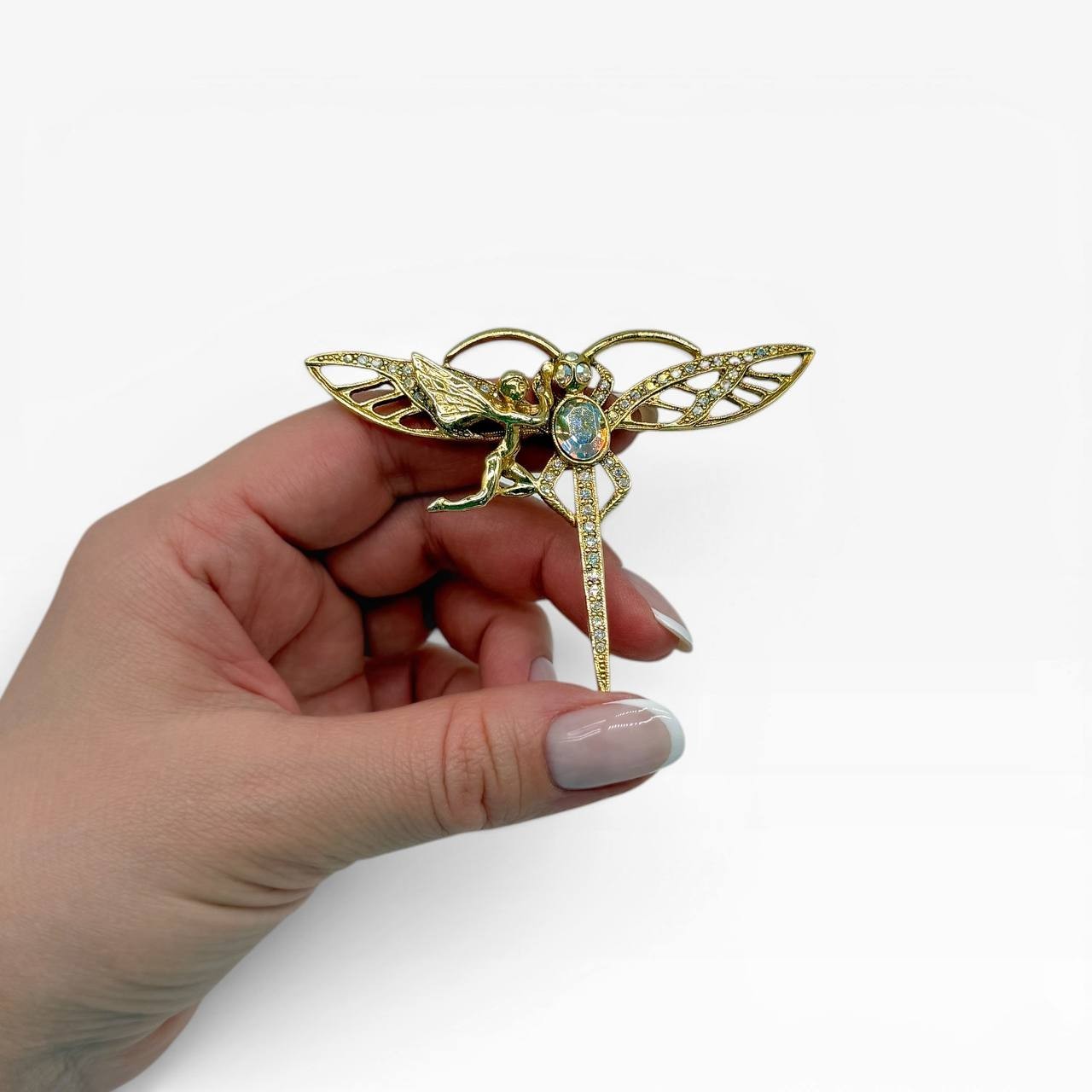 Vintage Kirks Folly Angel Dragonfly Crystal Brooch w/ Box