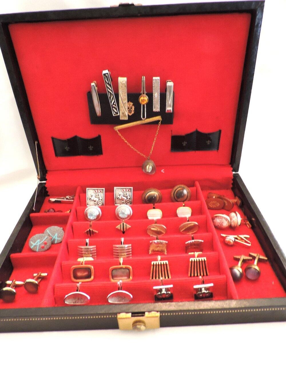 Vtg Lot #3 Men’s Jewelry Box Cuff Links Tie Clips Swank Kreisler Craft Unsigned