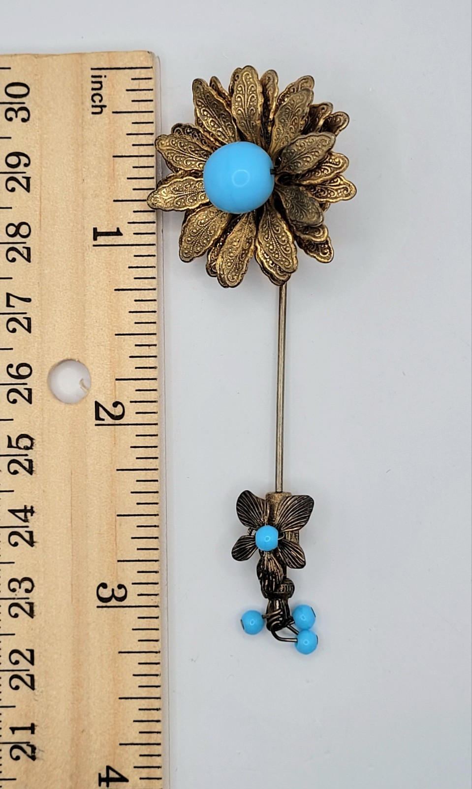 Vtg Miriam Haskell Rhinestone Turquoise Blue Glass Beaded Flower Runway Pin