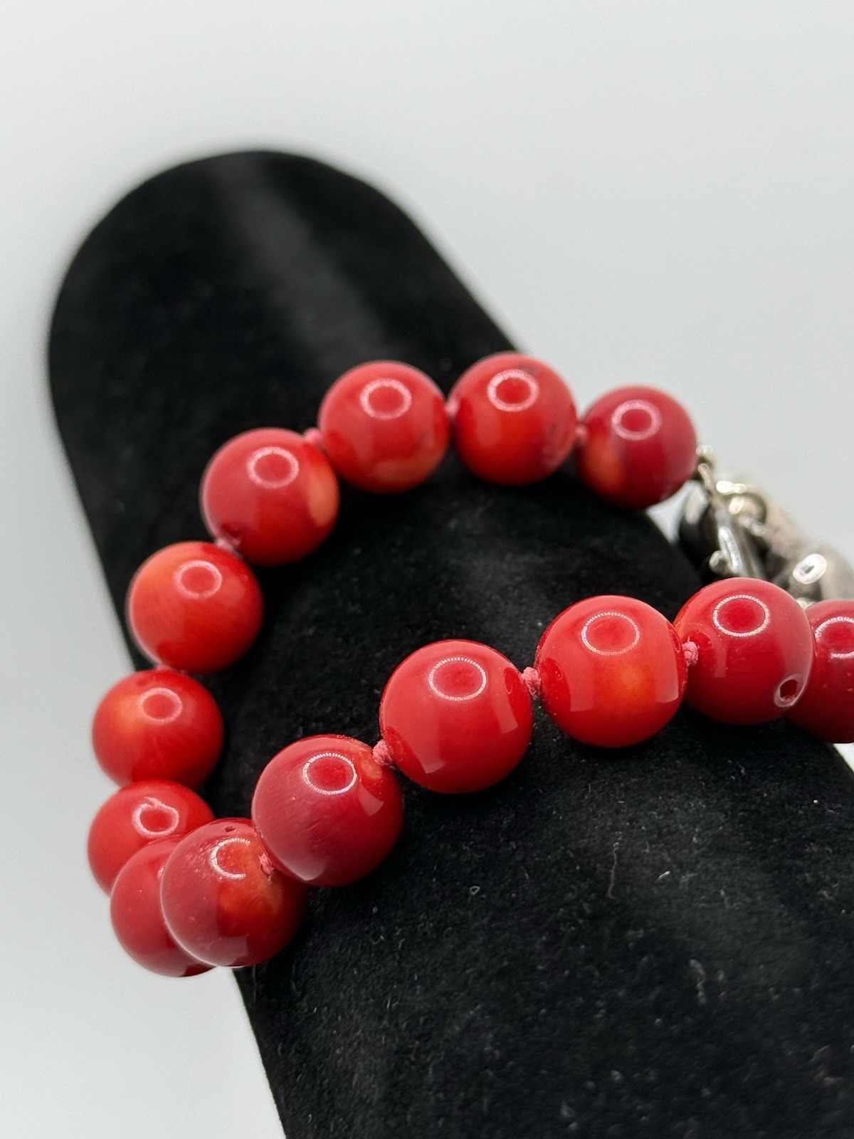 Vintage Sterling Silver Heart Bracelet Red Onyx Stones Toggle Closure 8”