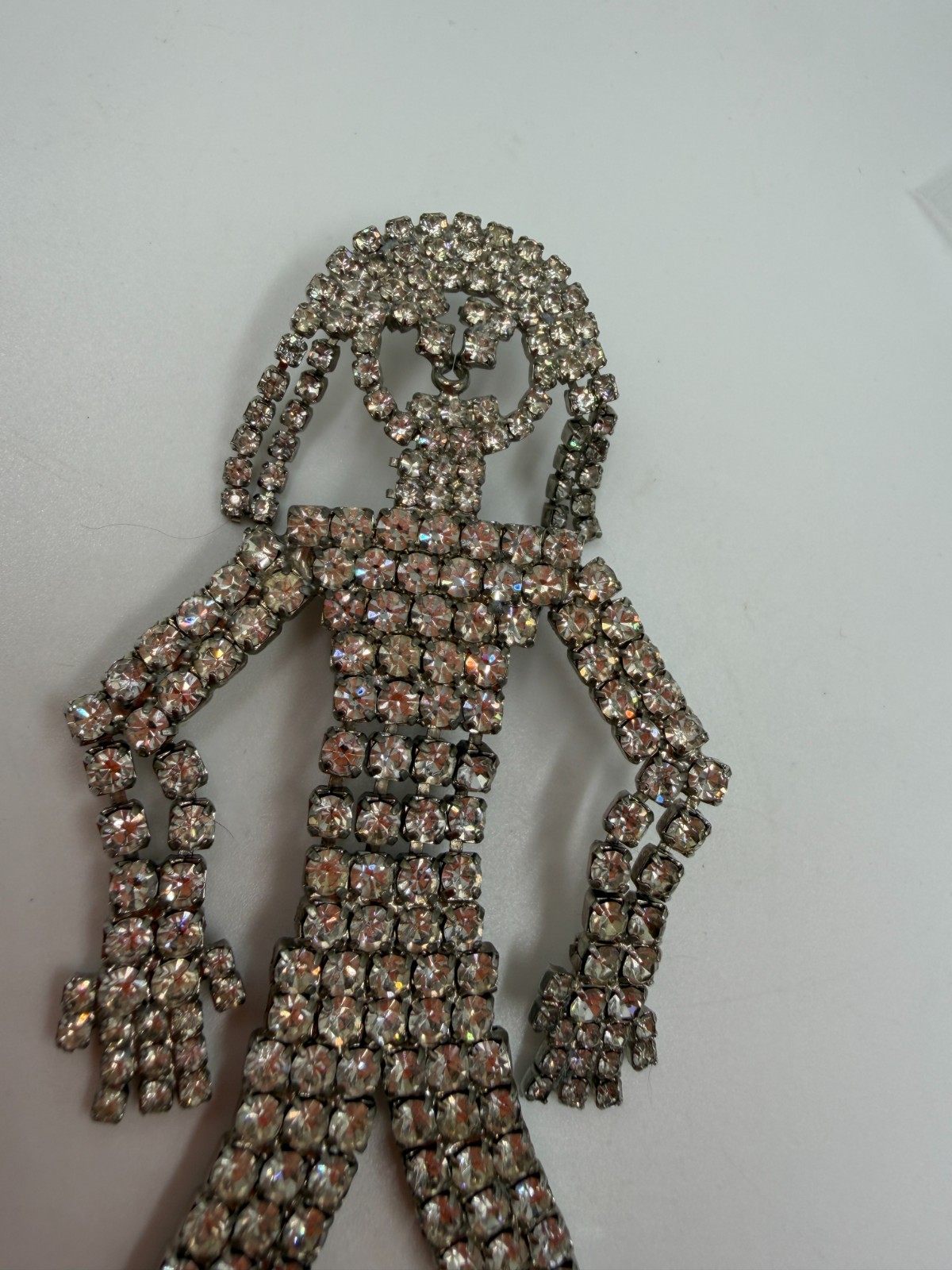 Vintage Brooch Rhinestone Figural Articulated Person Girl Large Statement Clear