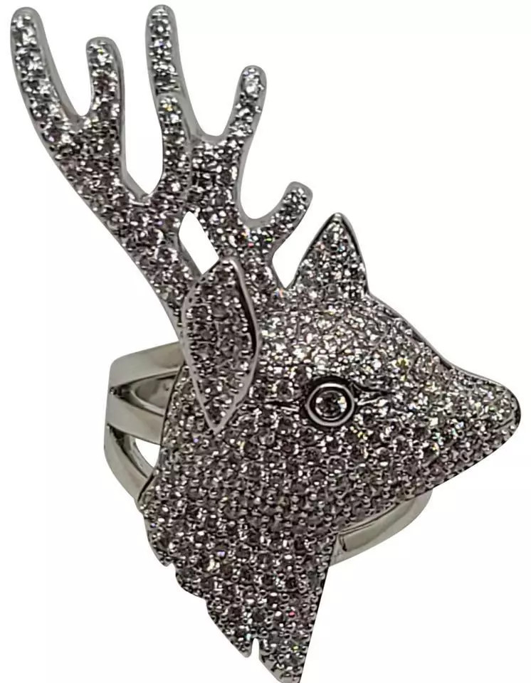 Sterling 925 Silver Round Micro Pave 2.55CT Cubic Zirconia White Stag Head Ring