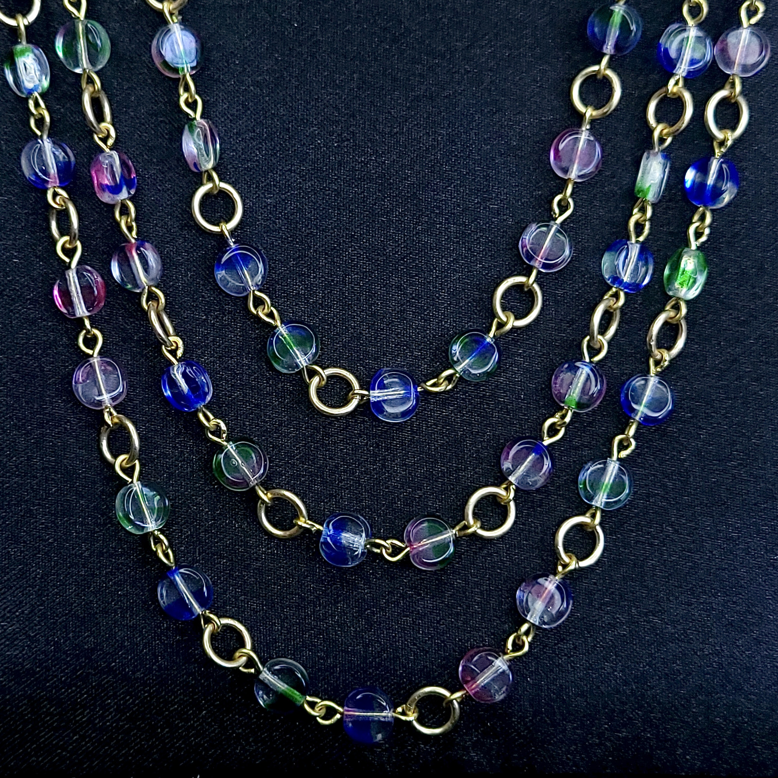 Iris Glass Necklace 22” Multicolor Czech Vintage Beads Women`s Jewelry