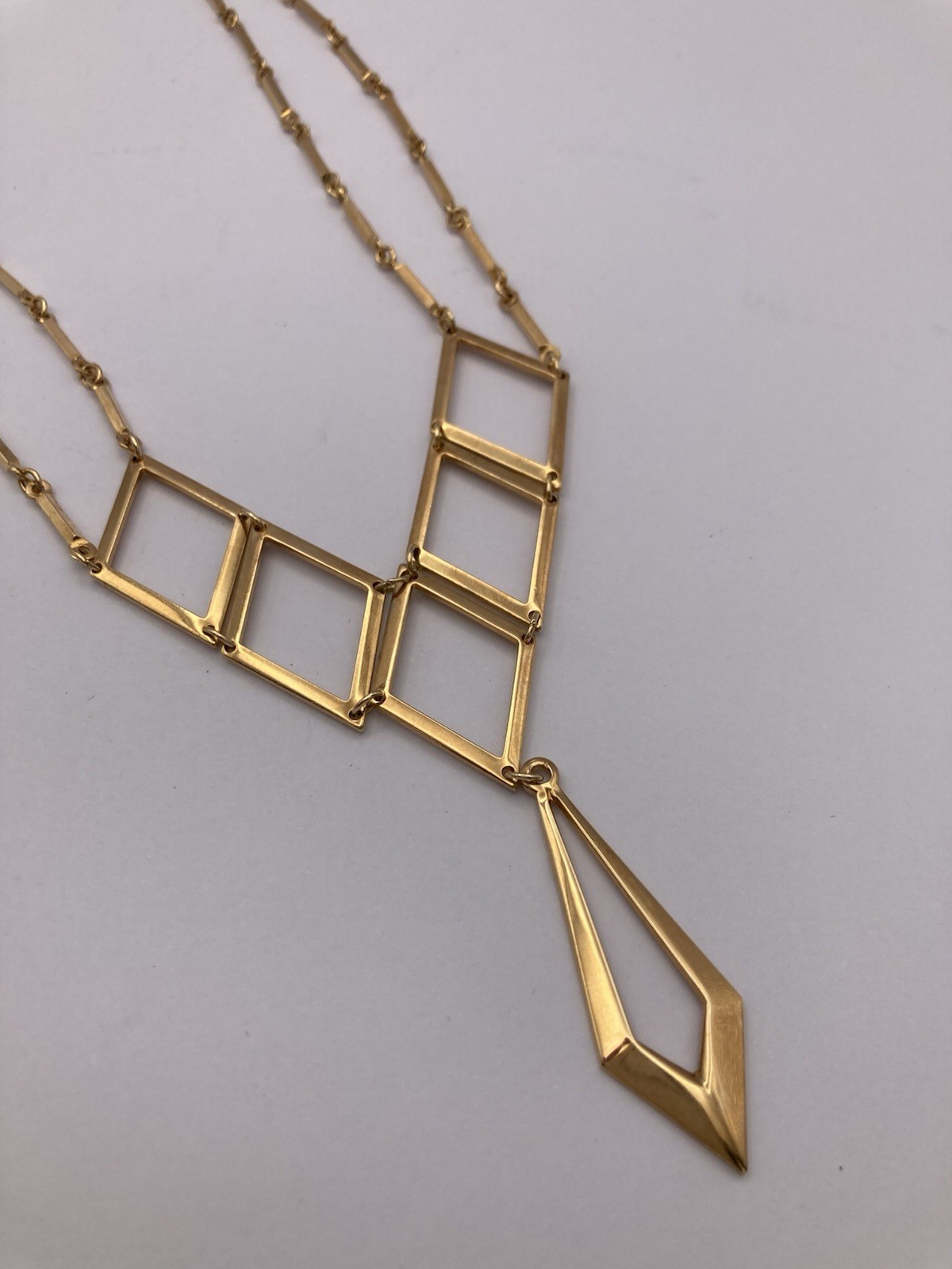 Vintage Sarah Coventry Geometric Gold-Tone Necklace 17.75” Long Fish Hook Clasp
