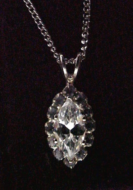 Vintage Silver Tone Marquise CZ & Light Blue Topaz Crystal Pendant Necklace 18″