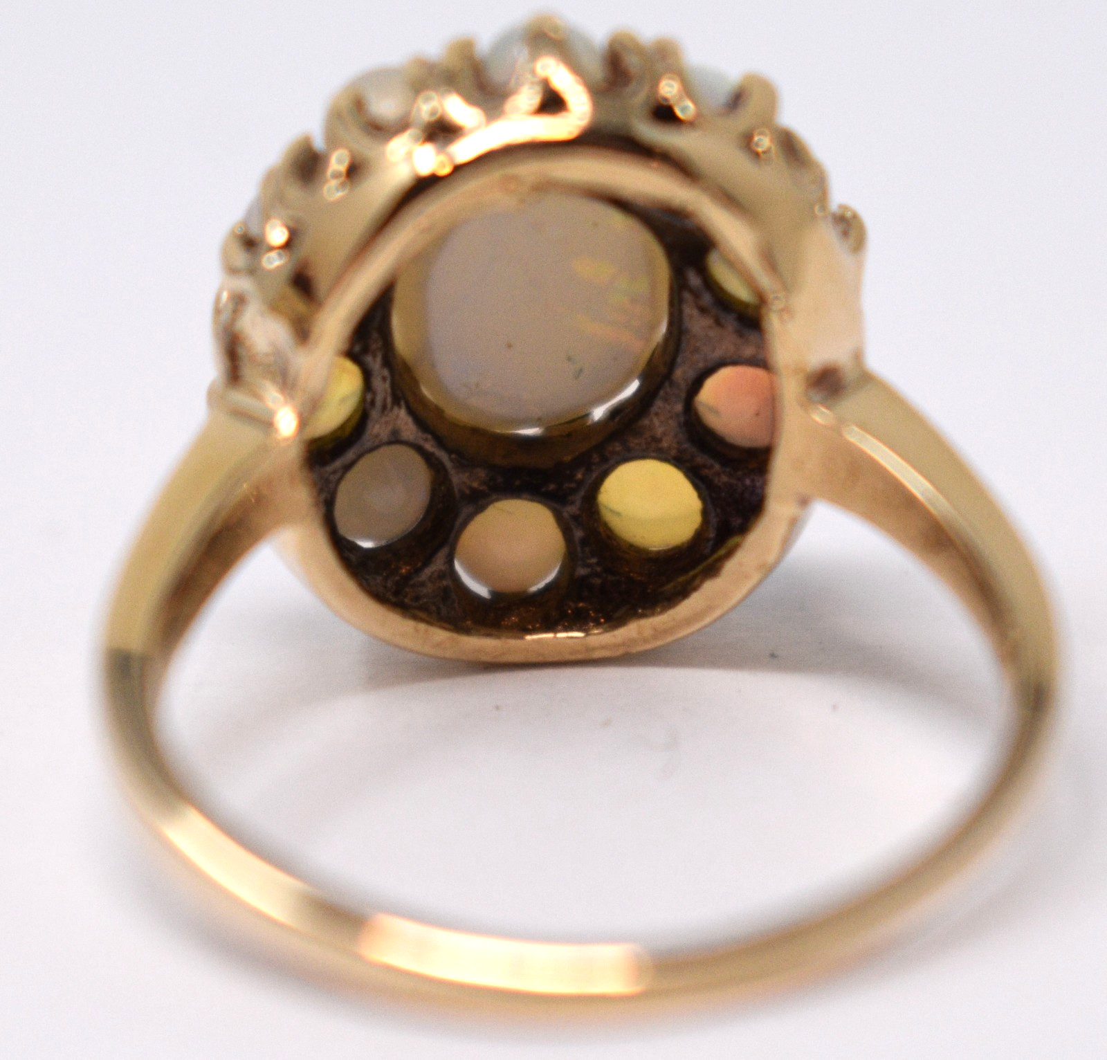 Vintage 10k Solid Yellow Gold Opal Cluster Halo Basket Setting Ring sz. 5.75