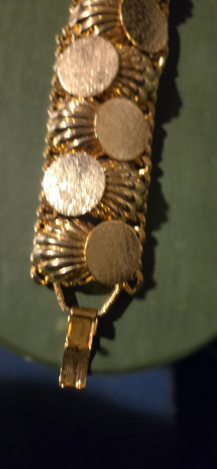 Vintage Gold Tone Metal Shells And Coins Details Bracelet 8″ Long 1.5″ Wide