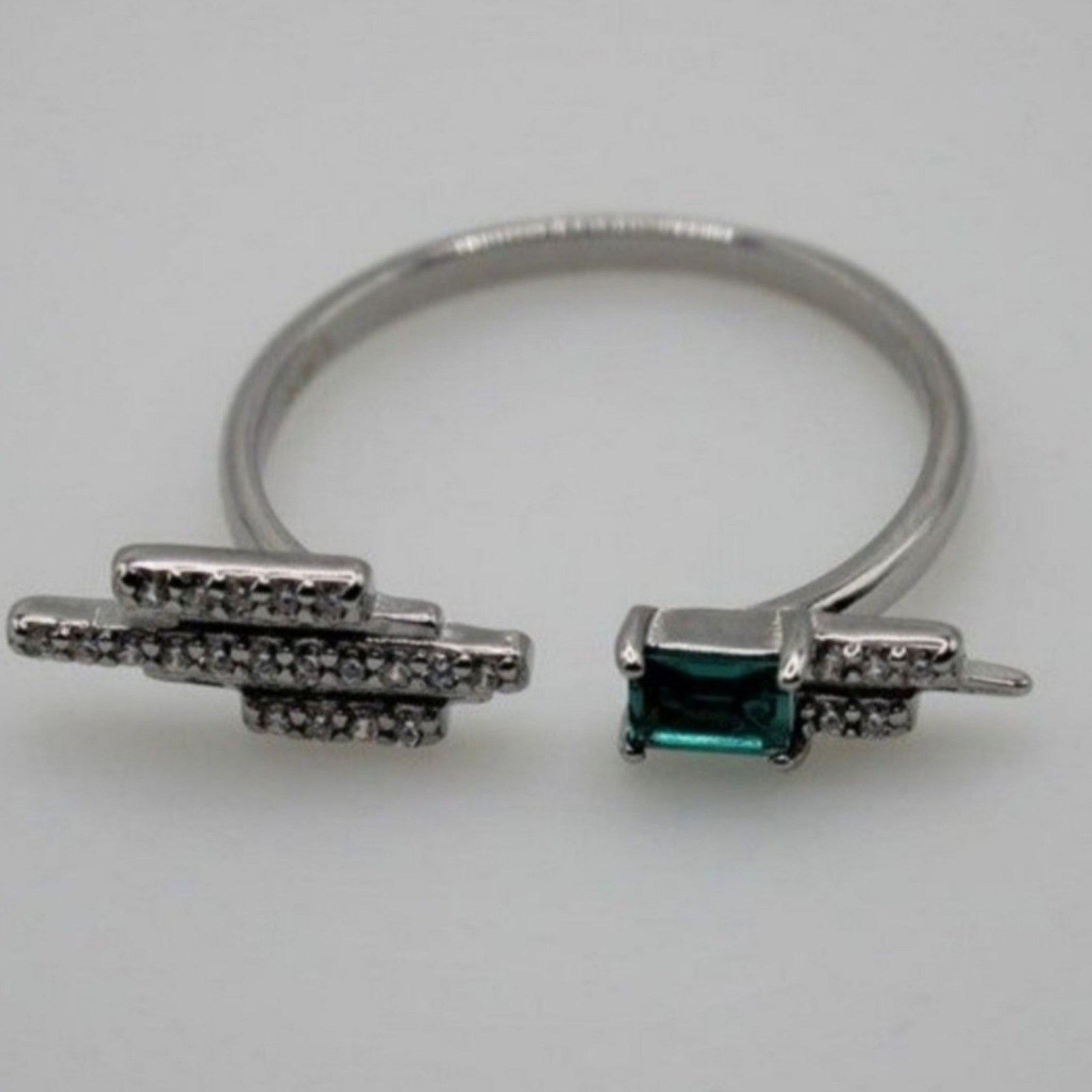 Gemstone Crystal Ring Emerald Cut Topaz Open Adjustable Cocktail Green OS NWT