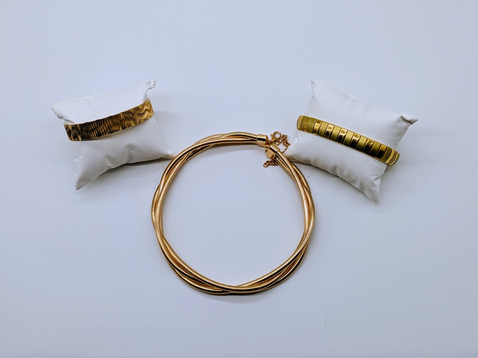 Gold Tone Jewelry Set Braided Snake Chain Choker, Anklet, And Bangle (B145)