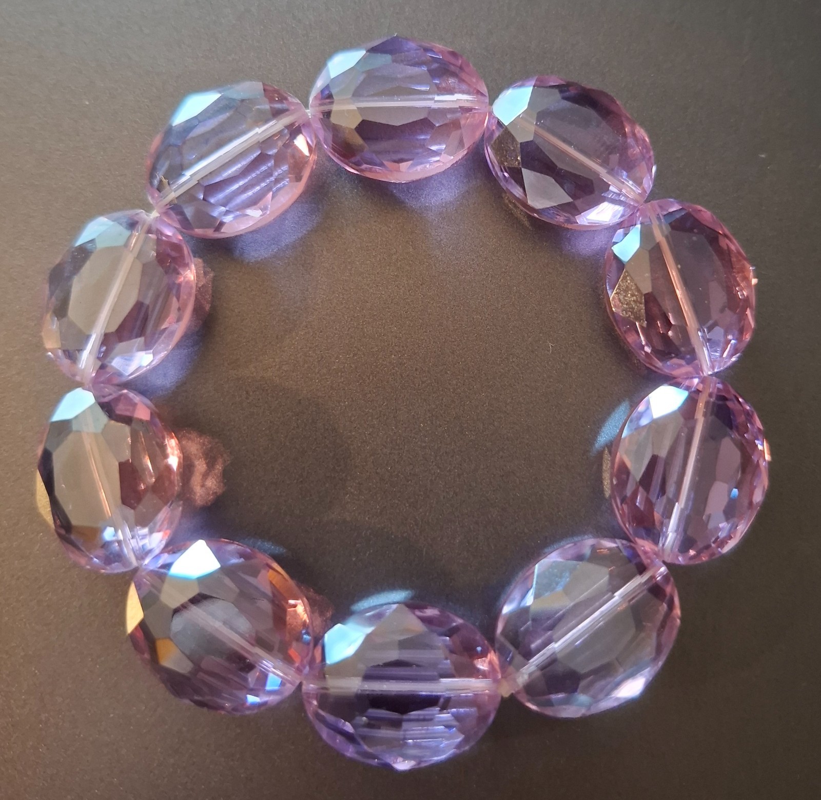 Vintage Jewelry Oval Faceted Crystal Lavender Beads Stretch Elastic Bracelet